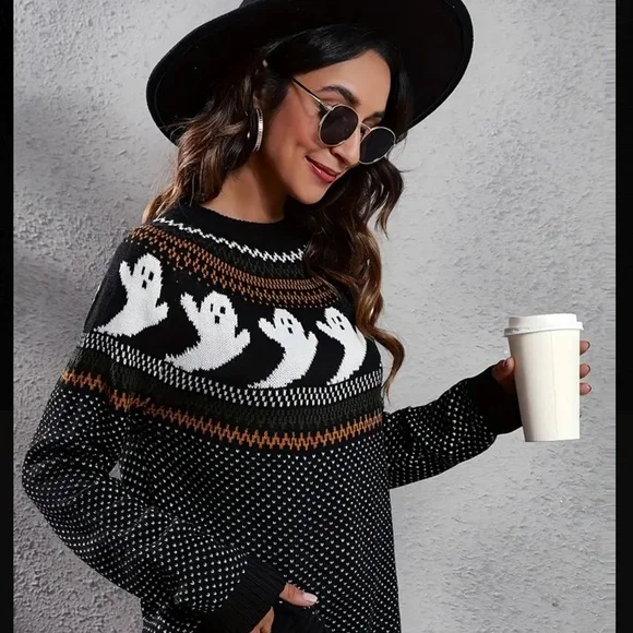 Halloween Sweater Ghostly Fun Retro Crewneck Sweater - Picture 10 of 14